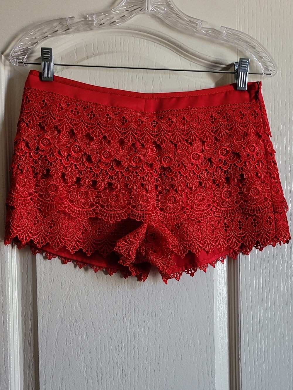 Red Lace Crochet Shorts